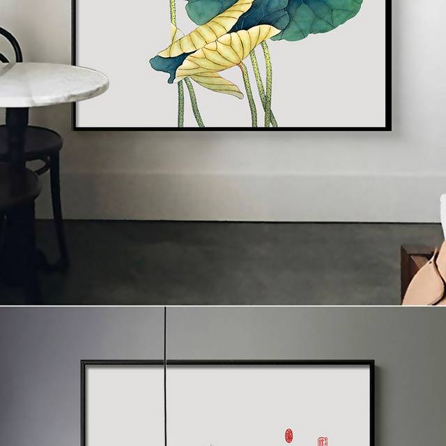 新中式工笔画荷花蜻蜓装饰画