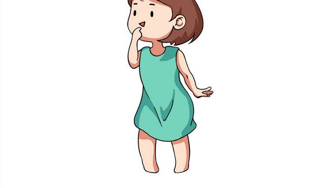 卡通穿绿裙子的小女孩