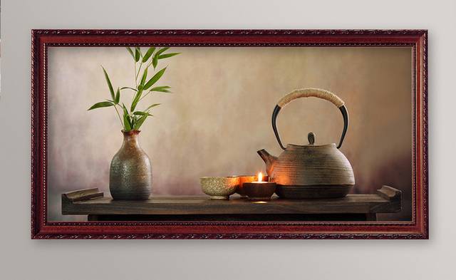 茶壶柳枝复古装饰画模板