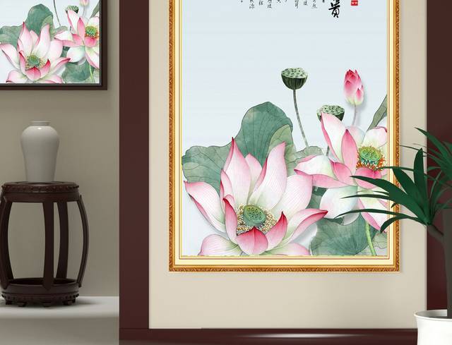 花开富贵中式水墨荷花玄关画_图品汇