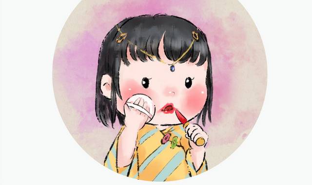 卡通手绘化妆的小女孩61儿童节插画