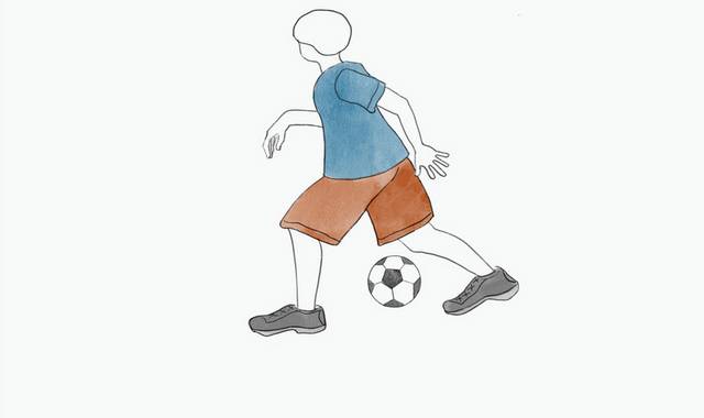 男孩踢球运动插画