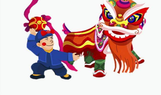卡通创意春节人物舞狮