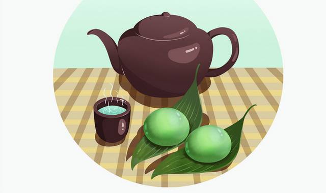 清明节青团茶壶插画