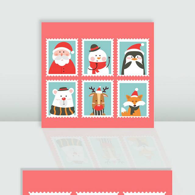 6款可爱圣诞角色邮票矢量素材