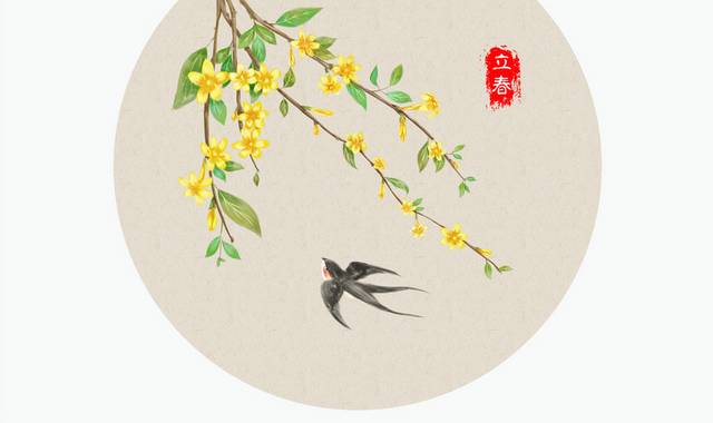 24节气立春春分燕子花卉插画素材