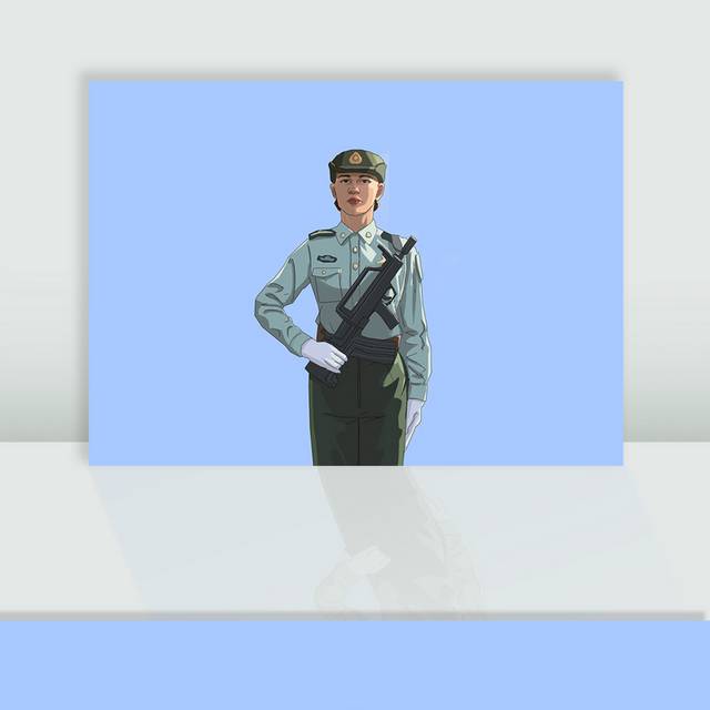 手绘女兵军人插画