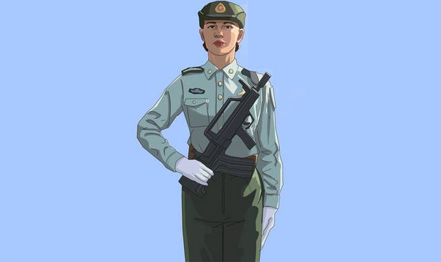 手绘女兵军人插画