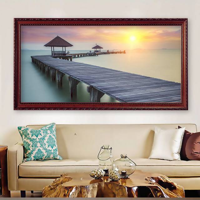 夕阳海边木桥装饰画模板