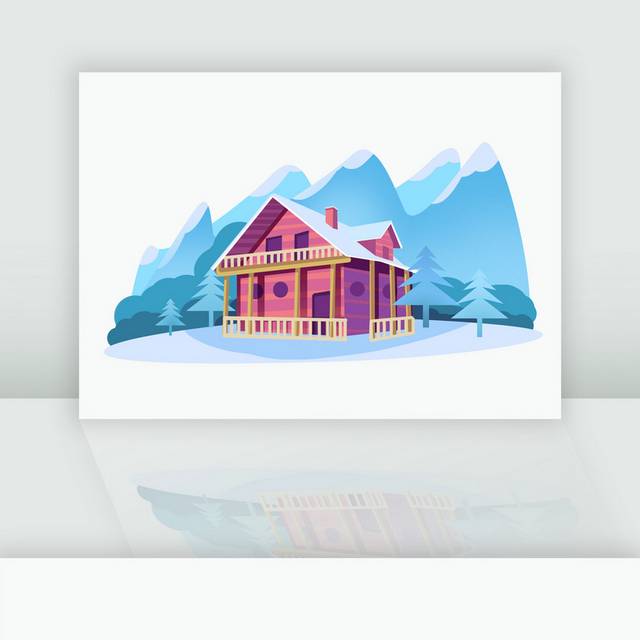 手绘24节气风景落雪的房子插画素材