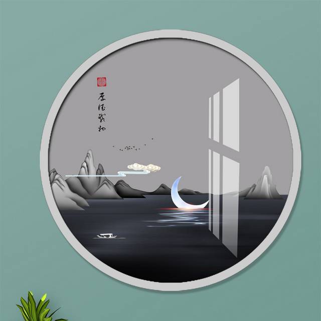 黑白山水插画装饰画模板