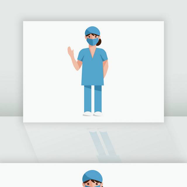 蓝色医生护士卡通人物插画