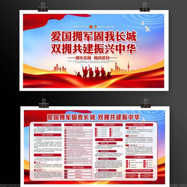 红色大气爱国拥军双拥共建振兴中华党建宣传栏展板设计
