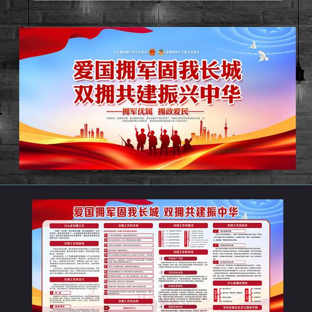 红色大气爱国拥军双拥共建振兴中华党建宣传栏展板设计