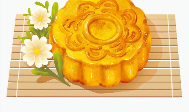 手绘花卉月饼中秋节特色美食素材
