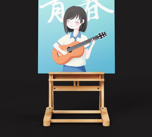 弹琴的女生青春梦想54青年节插画