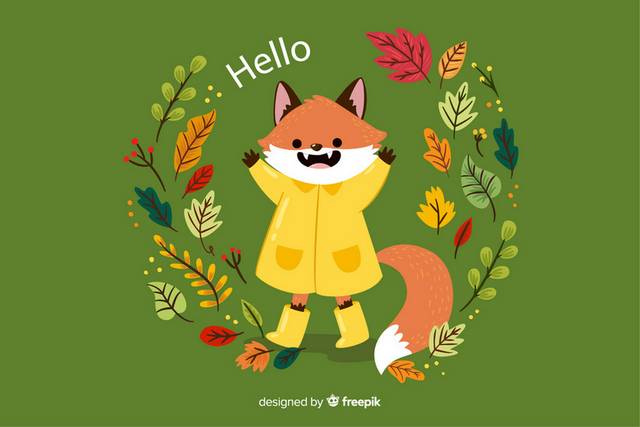 卡通小狐狸与树叶秋季素材
