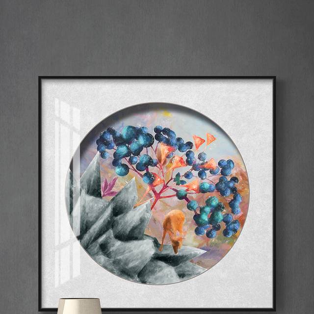 现代简约水彩油画麋鹿花朵方形装饰画