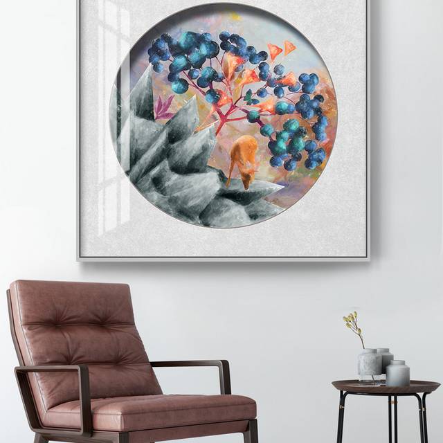 现代简约水彩油画麋鹿花朵方形装饰画