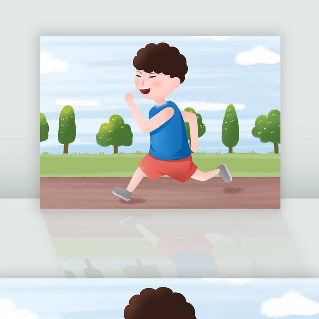 卡通跑步的男孩