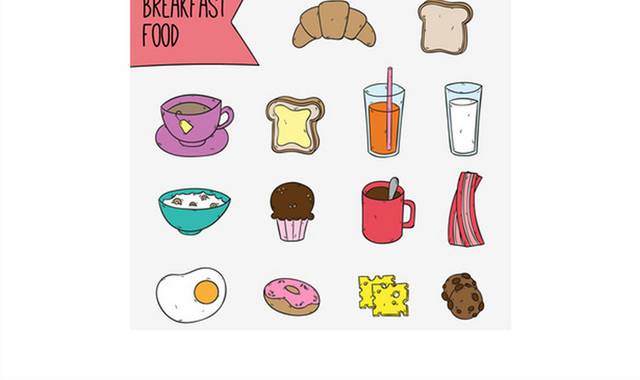 14款彩绘早餐食物矢量图