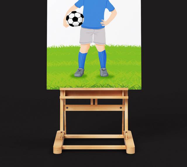 手绘卡通抱着足球的小男孩插画