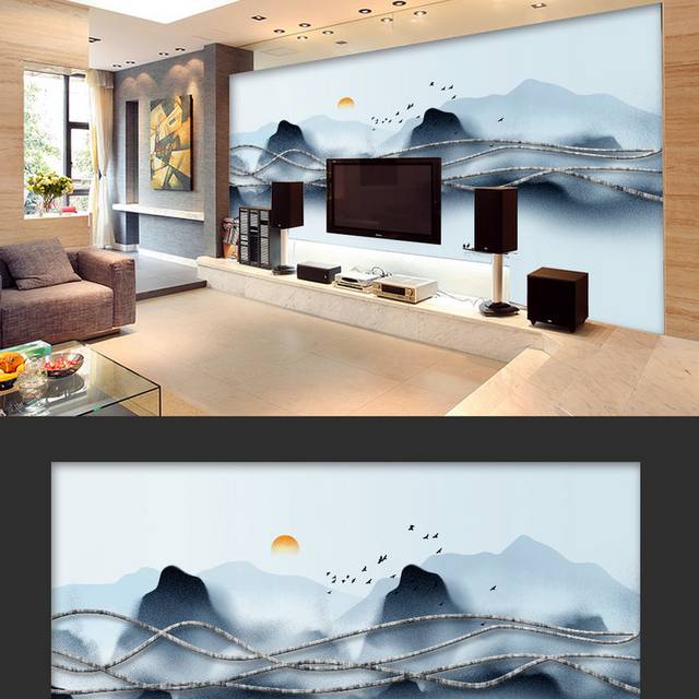 水墨新中式山水画装饰背景墙