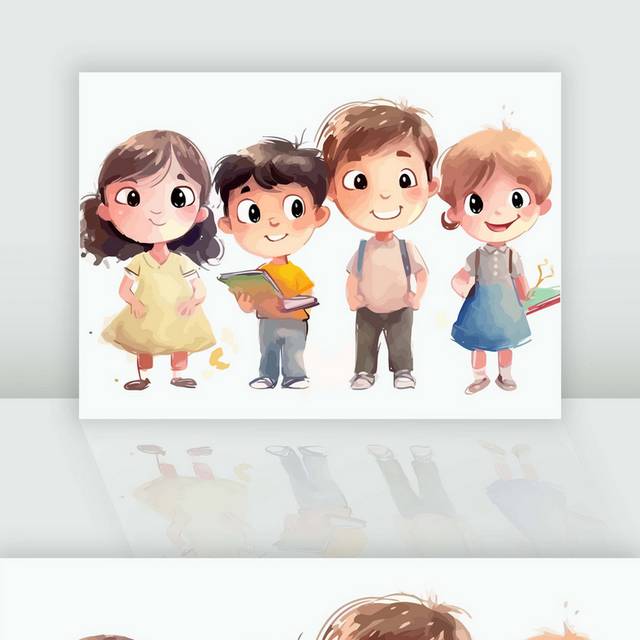 四个孩子站在一起集体插画