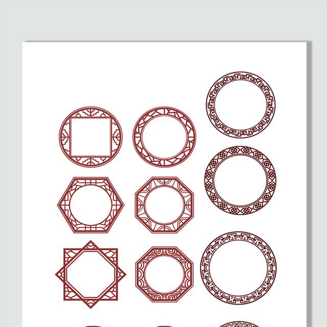 矢量中式古典边框圆环窗格图案