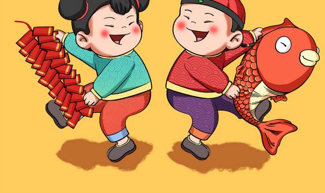  春节拜年喜庆儿童插画