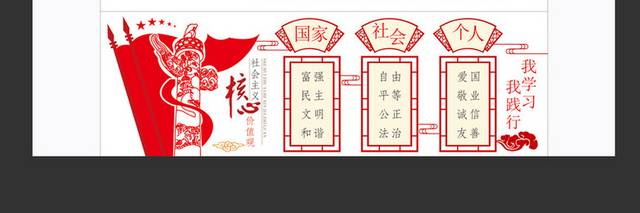 红色中国风社会主义核心价值观校园文化墙