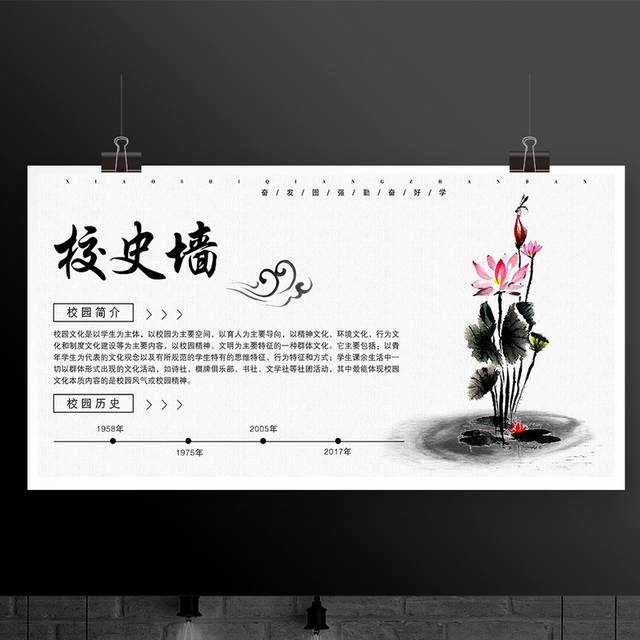 水墨中国风校史墙展板海报