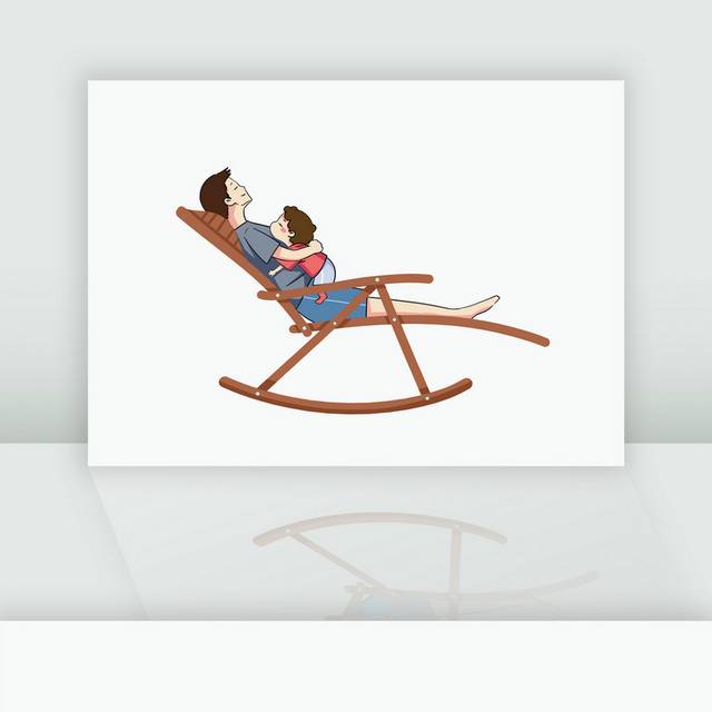 手绘躺椅上的亲子人物父亲节插画