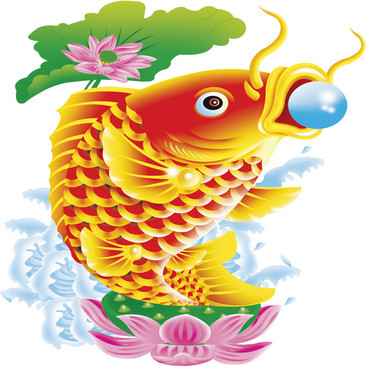 古典元旦节日素材年年有余手绘招财鱼