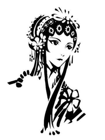京剧花旦手绘 黑白图片
