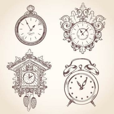 钟表的变形创意素描图片
