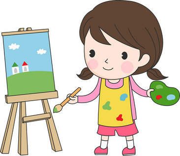 手绘学画画的小女孩