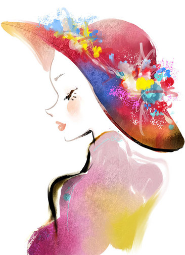 手绘戴帽子的少女手绘戴帽子的少女多个手绘美女多个手绘美女女孩插画