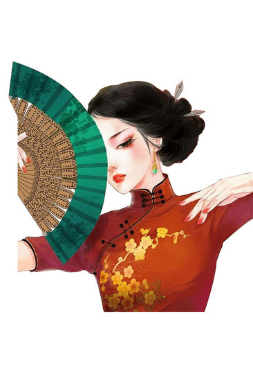 手绘中国风旗袍美女素材