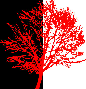 红黑白图块树木装饰画