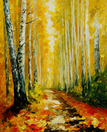 秋天的树林风景油画装饰画