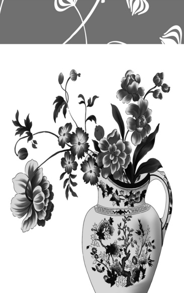 花瓶点线面黑白装饰画图片