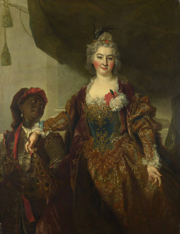 贵妇和黑人女仆欧洲宫廷油画