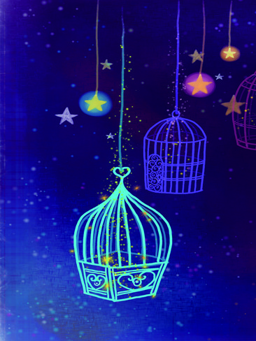 夜空中的鸟笼装饰画 图品汇