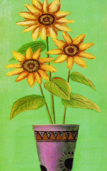 盆栽向日葵绘画图片