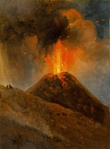 火山爆发风景油画