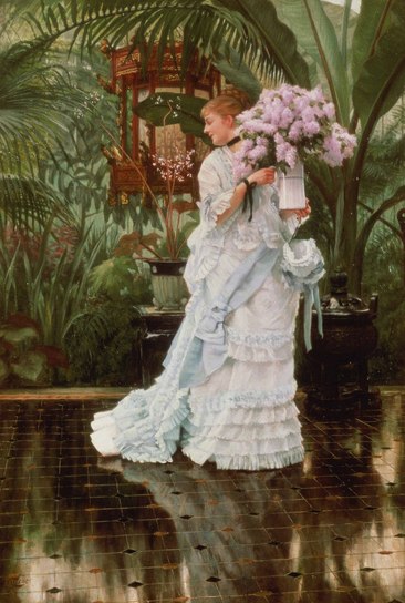 油画抱花瓶的少女图片