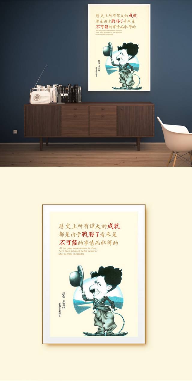 卡通企业成功文化展板卓别林