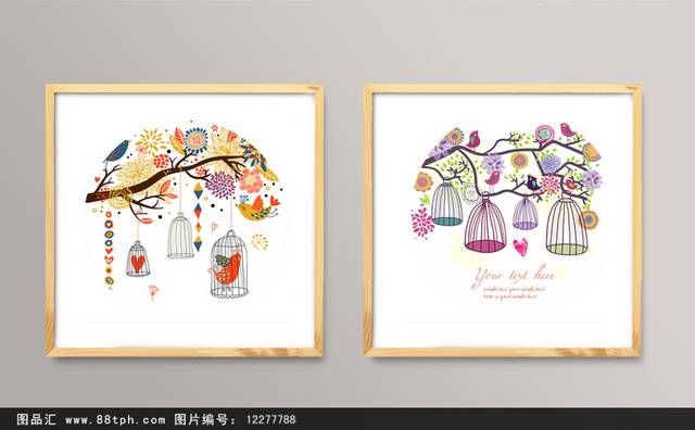鸟笼装饰画设计