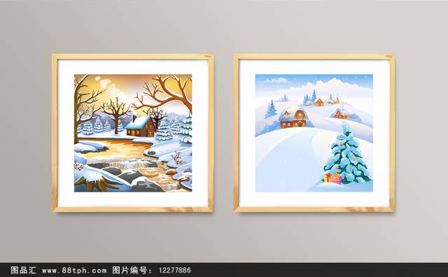 白色雪景无框画设计